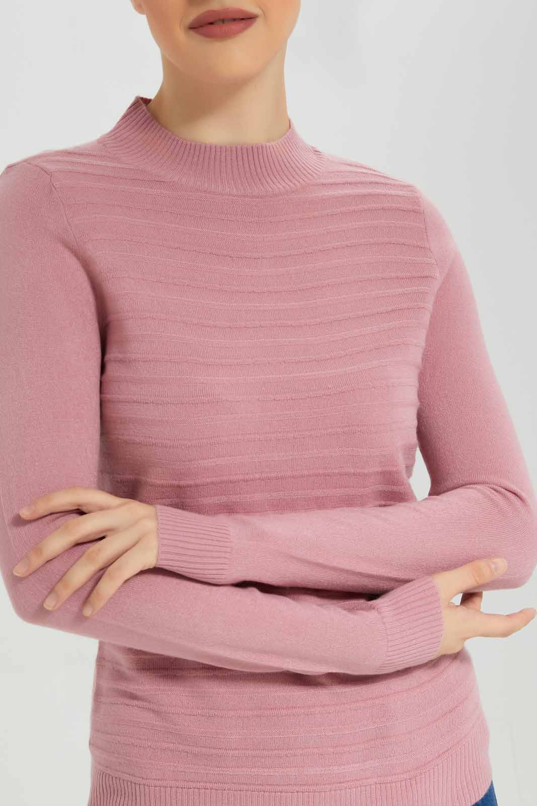 Redtag-Mauve-Cashmillon-Stripe-High-Neck-Pullover-Category:Pullovers,-Colour:Mauve,-Deals:New-In,-Filter:Women's-Clothing,-New-In-Women-APL,-Non-Sale,-Section:Women,-TBL,-W22B,-Women-Pullovers-Women's-