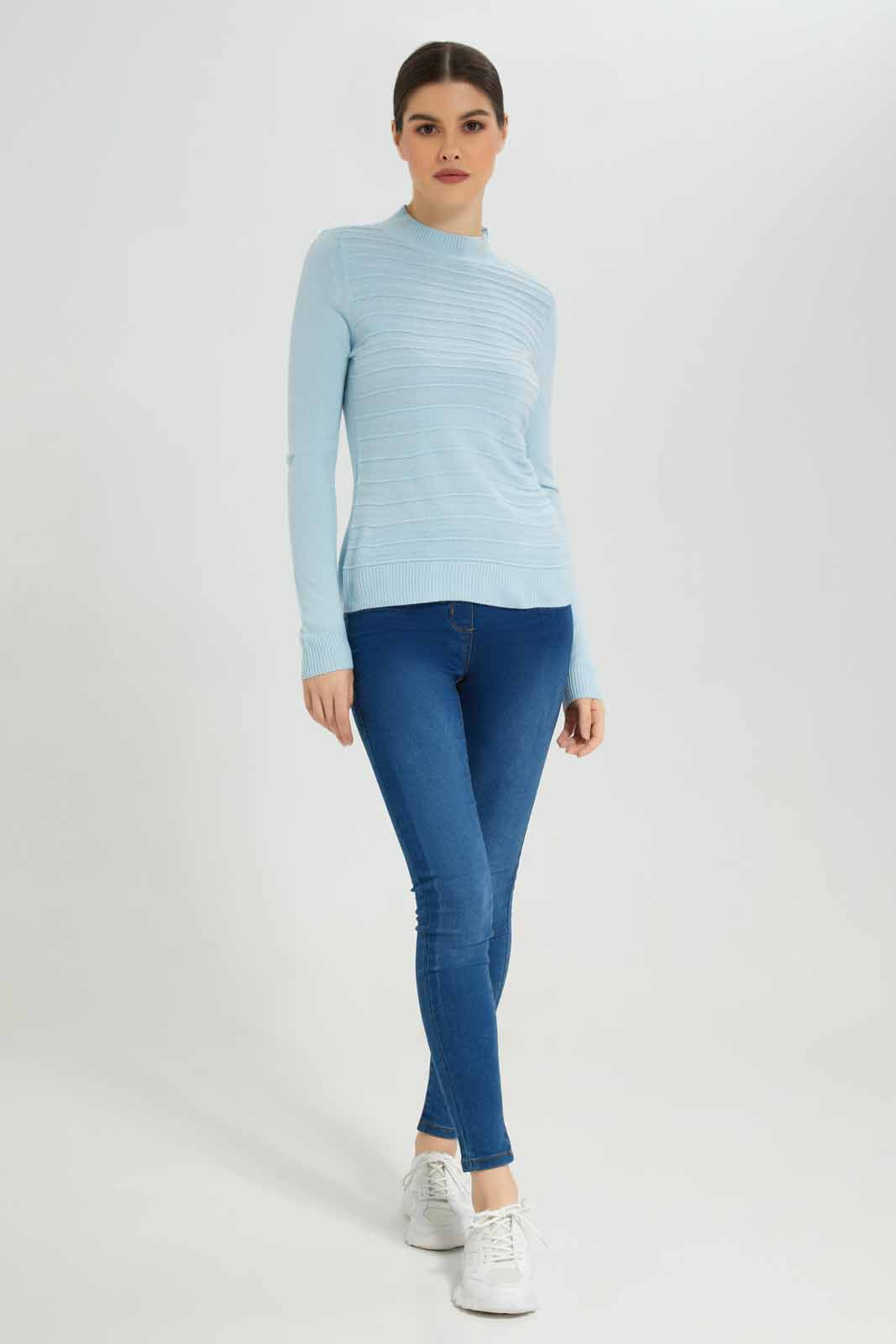 Redtag-Blue-Cashmillon-Stripe-High-Neck-Pullover-Category:Pullovers,-Colour:Blue,-Deals:New-In,-Filter:Women's-Clothing,-New-In-Women-APL,-Non-Sale,-Section:Women,-TBL,-W22B,-Women-Pullovers-Women's-