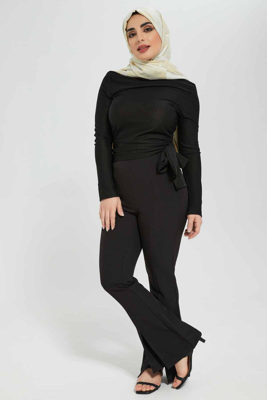 Redtag-Black-Hi-Neck-With-Side-Knotting-Top-Category:Tops,-Colour:Black,-Deals:New-In,-Filter:Women's-Clothing,-LMC,-Modest,-New-In-Women-APL,-Non-Sale,-Section:Women,-W22B,-Women-Tops--