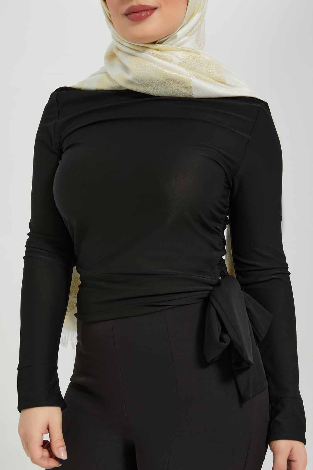 Redtag-Black-Hi-Neck-With-Side-Knotting-Top-Category:Tops,-Colour:Black,-Deals:New-In,-Filter:Women's-Clothing,-LMC,-Modest,-New-In-Women-APL,-Non-Sale,-Section:Women,-W22B,-Women-Tops--