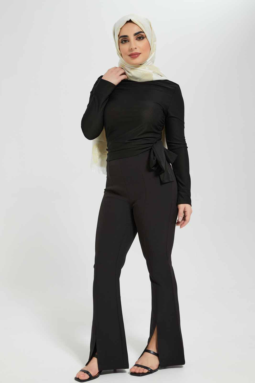 Redtag-Black-Hi-Neck-With-Side-Knotting-Top-Category:Tops,-Colour:Black,-Deals:New-In,-Filter:Women's-Clothing,-LMC,-Modest,-New-In-Women-APL,-Non-Sale,-Section:Women,-W22B,-Women-Tops--
