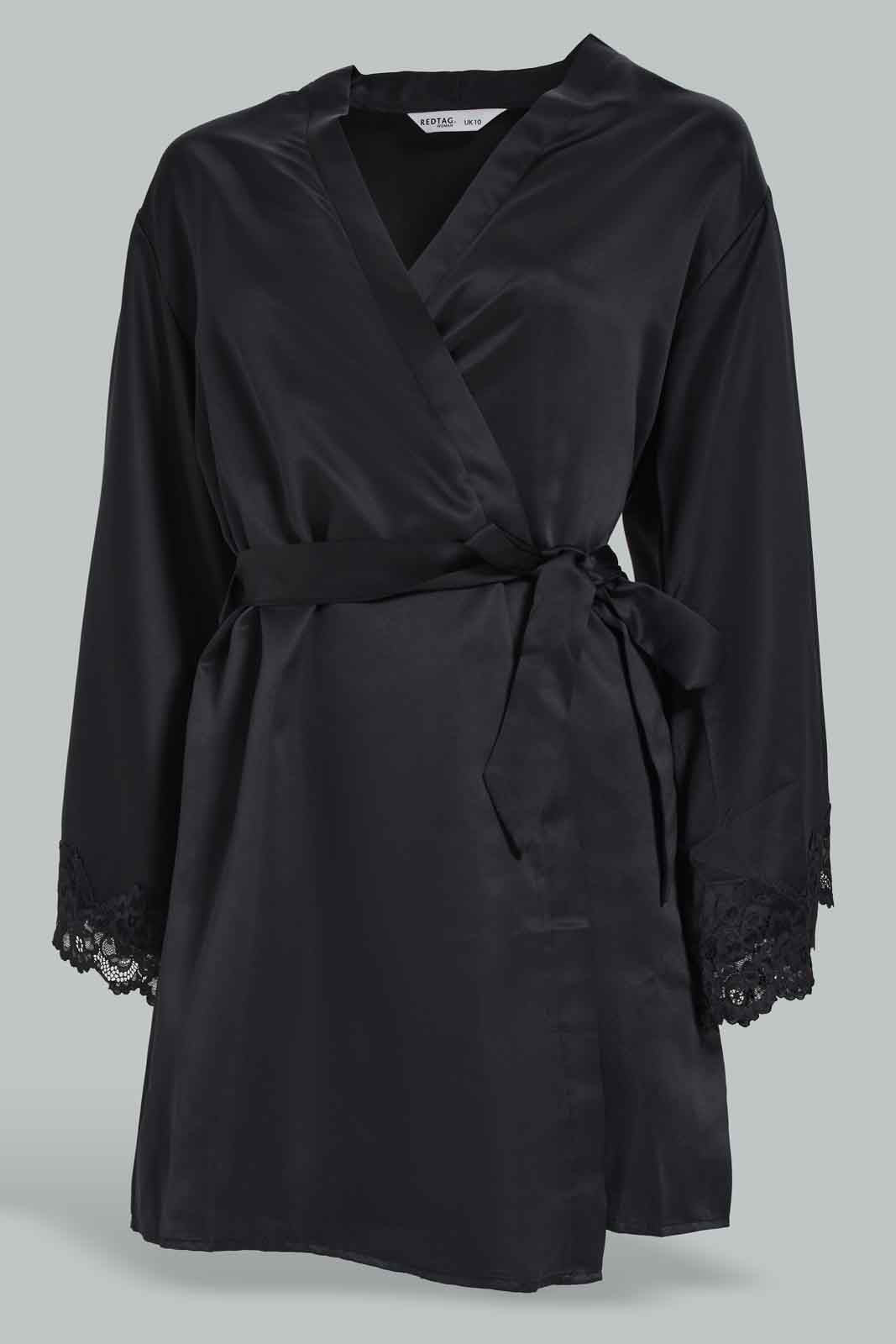 Redtag-Black-Robe-Solid-Category:Chemises,-Colour:Black,-Deals:New-In,-Dept:Ladieswear,-Filter:Women's-Clothing,-New-In-Women-APL,-Non-Sale,-Section:Women,-W22B,-Women-Chemises--
