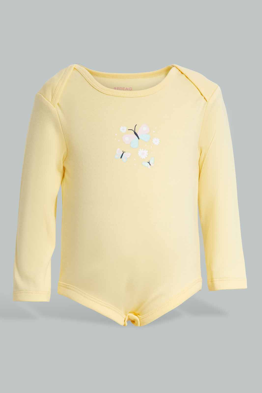 Redtag-Yellow-5-pack-body-suit-Category:Bodysuits,-Colour:Yellow,-Deals:New-In,-Filter:Baby-(0-to-12-Mths),-NBB-Bodysuits,-New-In-NBB-APL,-Non-Sale,-Section:Boys-(0-to-14Yrs),-W22A-Baby-0 to 12 Months