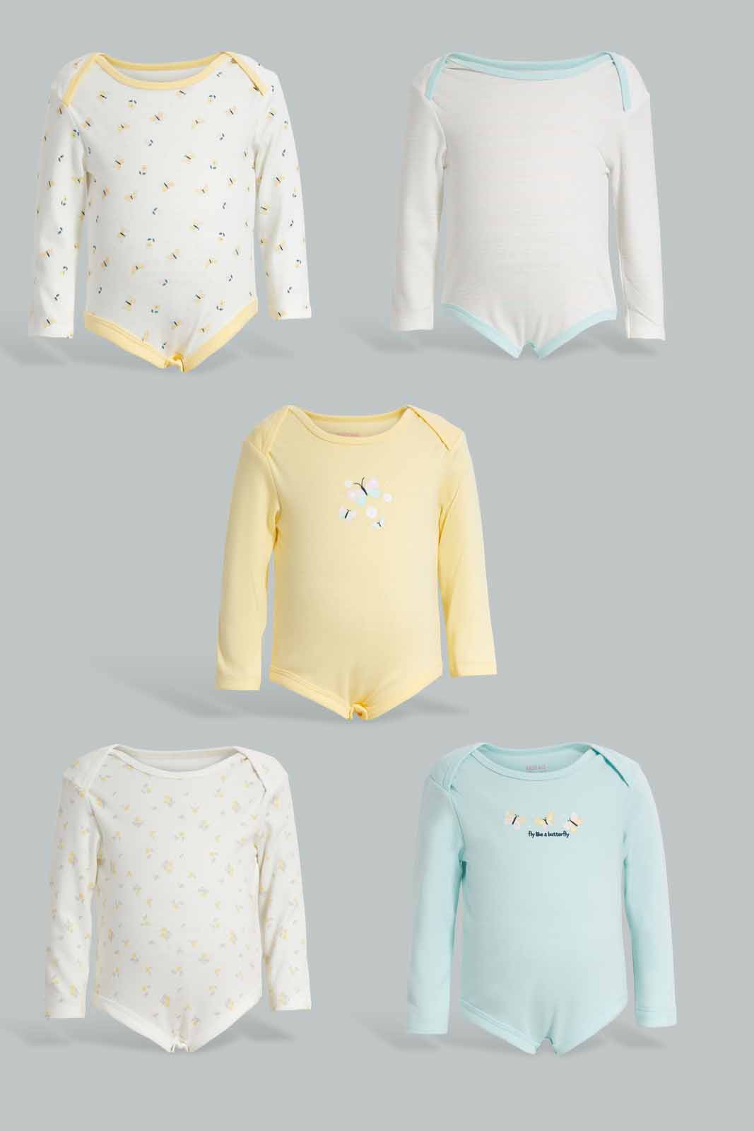 Redtag-Yellow-5-pack-body-suit-Category:Bodysuits,-Colour:Yellow,-Deals:New-In,-Filter:Baby-(0-to-12-Mths),-NBB-Bodysuits,-New-In-NBB-APL,-Non-Sale,-Section:Boys-(0-to-14Yrs),-W22A-Baby-0 to 12 Months