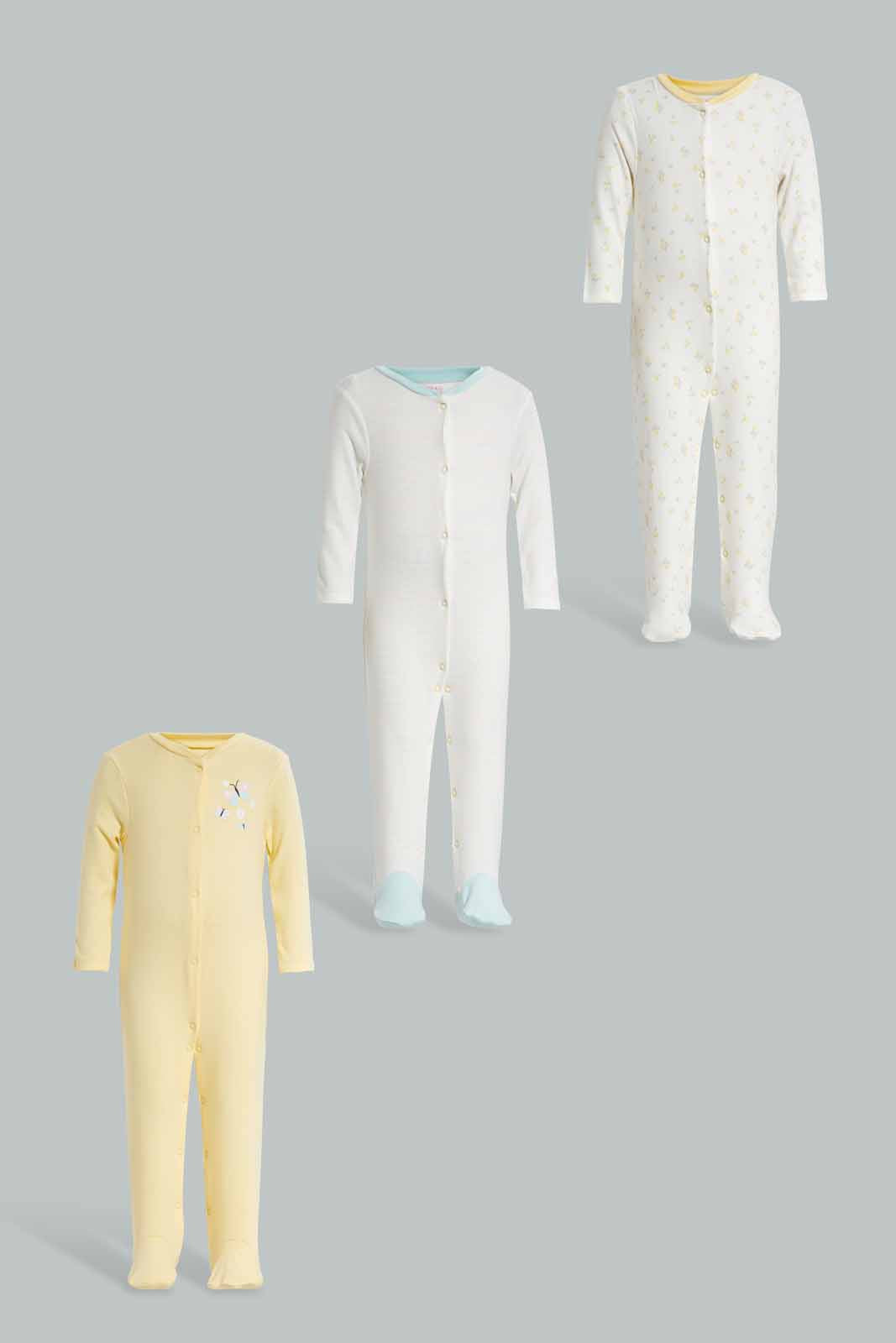 Redtag-Yellow-3-pack-sleep-suit-Category:Sleepsuits,-Colour:Yellow,-Deals:New-In,-Filter:Baby-(0-to-12-Mths),-NBB-Sleepsuits,-New-In-NBB-APL,-Non-Sale,-Section:Boys-(0-to-14Yrs),-W22A-Baby-0 to 12 Months
