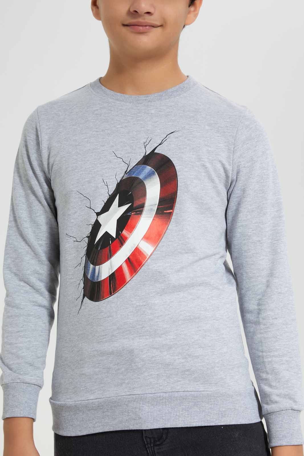 Redtag-Grey-Melange-Captain-America-Sweatshirt-BSR-Sweatshirts,-Category:Sweatshirts,-Colour:Grey,-Deals:New-In,-Filter:Senior-Boys-(8-to-14-Yrs),-New-In-BSR-APL,-Non-Sale,-Section:Boys-(0-to-14Yrs),-TBL,-W22B-Senior-Boys-9 to 14 Years