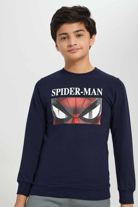 Redtag-Navy-Spiderman-Sweatshirt-BSR-Sweatshirts,-Category:Sweatshirts,-CHR,-Colour:Navy,-Deals:New-In,-Filter:Senior-Boys-(8-to-14-Yrs),-New-In-BSR-APL,-Non-Sale,-Section:Boys-(0-to-14Yrs),-TBL,-W22B-Senior-Boys-9 to 14 Years