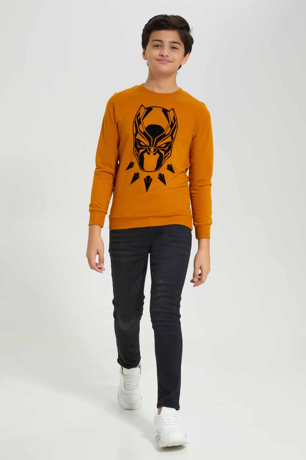 Redtag-Mustard-Black-Panther-Sweatshirt-BSR-Sweatshirts,-Category:Sweatshirts,-Colour:Mustard,-Deals:New-In,-Filter:Senior-Boys-(8-to-14-Yrs),-New-In-BSR-APL,-Non-Sale,-Section:Boys-(0-to-14Yrs),-TBL,-W22B-Senior-Boys-9 to 14 Years
