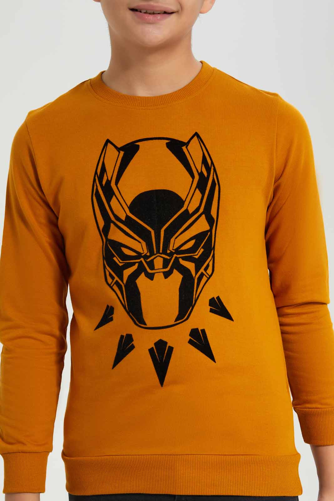 Redtag-Mustard-Black-Panther-Sweatshirt-BSR-Sweatshirts,-Category:Sweatshirts,-Colour:Mustard,-Deals:New-In,-Filter:Senior-Boys-(8-to-14-Yrs),-New-In-BSR-APL,-Non-Sale,-Section:Boys-(0-to-14Yrs),-TBL,-W22B-Senior-Boys-9 to 14 Years