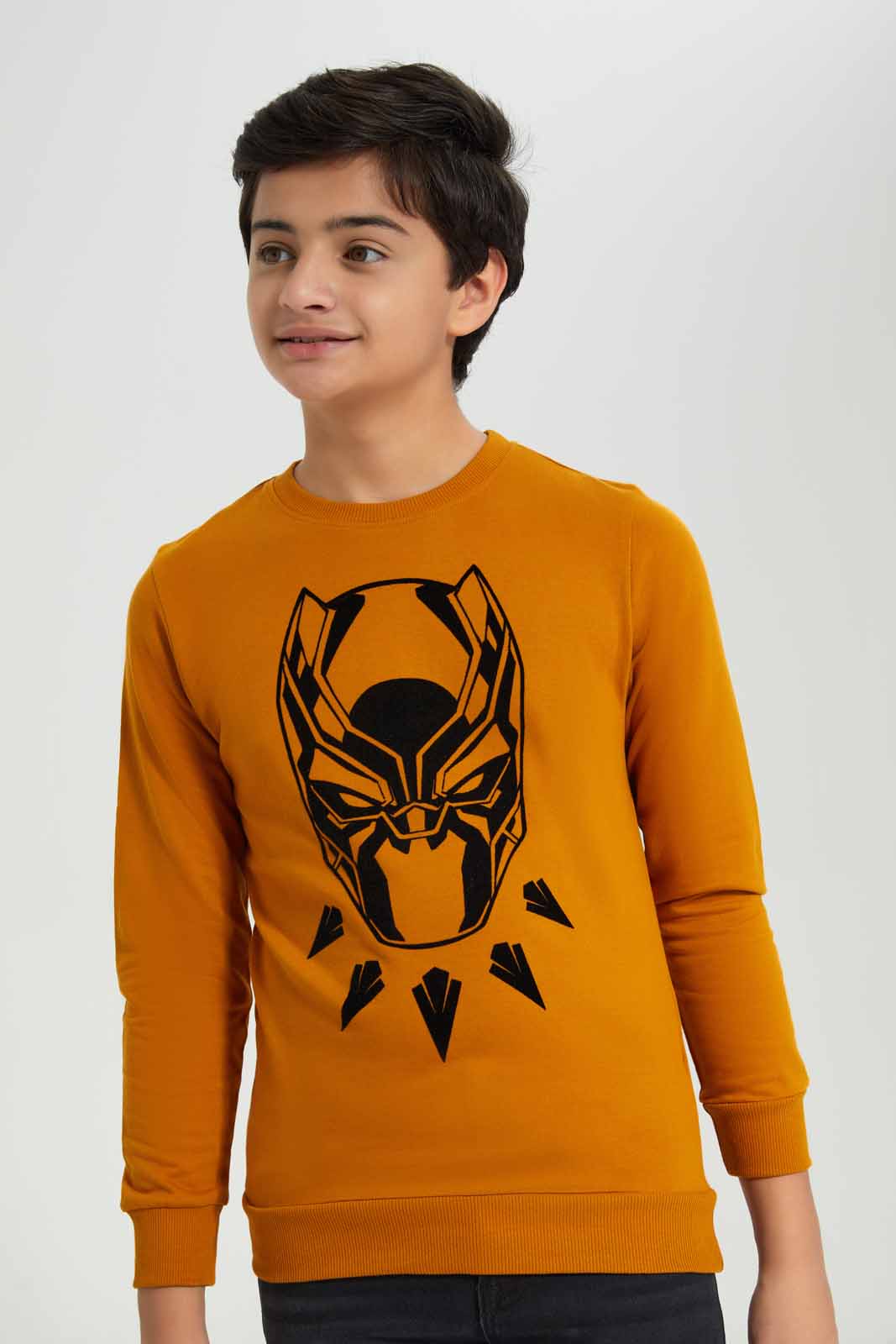Redtag-Mustard-Black-Panther-Sweatshirt-BSR-Sweatshirts,-Category:Sweatshirts,-Colour:Mustard,-Deals:New-In,-Filter:Senior-Boys-(8-to-14-Yrs),-New-In-BSR-APL,-Non-Sale,-Section:Boys-(0-to-14Yrs),-TBL,-W22B-Senior-Boys-9 to 14 Years