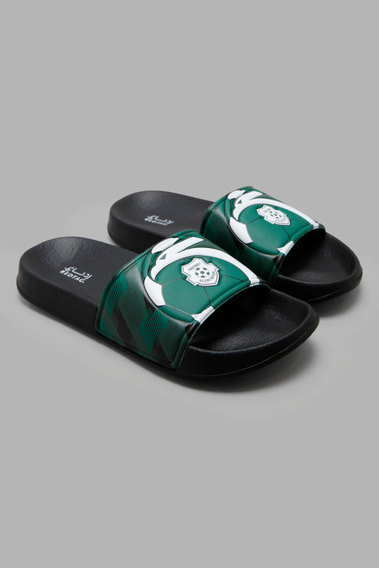 Redtag-Black-Printed-Ksa-Embossed-Slide-BSR-Flip-Flops,-Category:Flip-Flops,-Colour:Black,-Deals:New-In,-Filter:Boys-Footwear-(5-to-14-Yrs),-New-In-BSR-FOO,-Non-Sale,-Section:Boys-(0-to-14Yrs),-W22B-Senior-Boys-5 to 14 Years