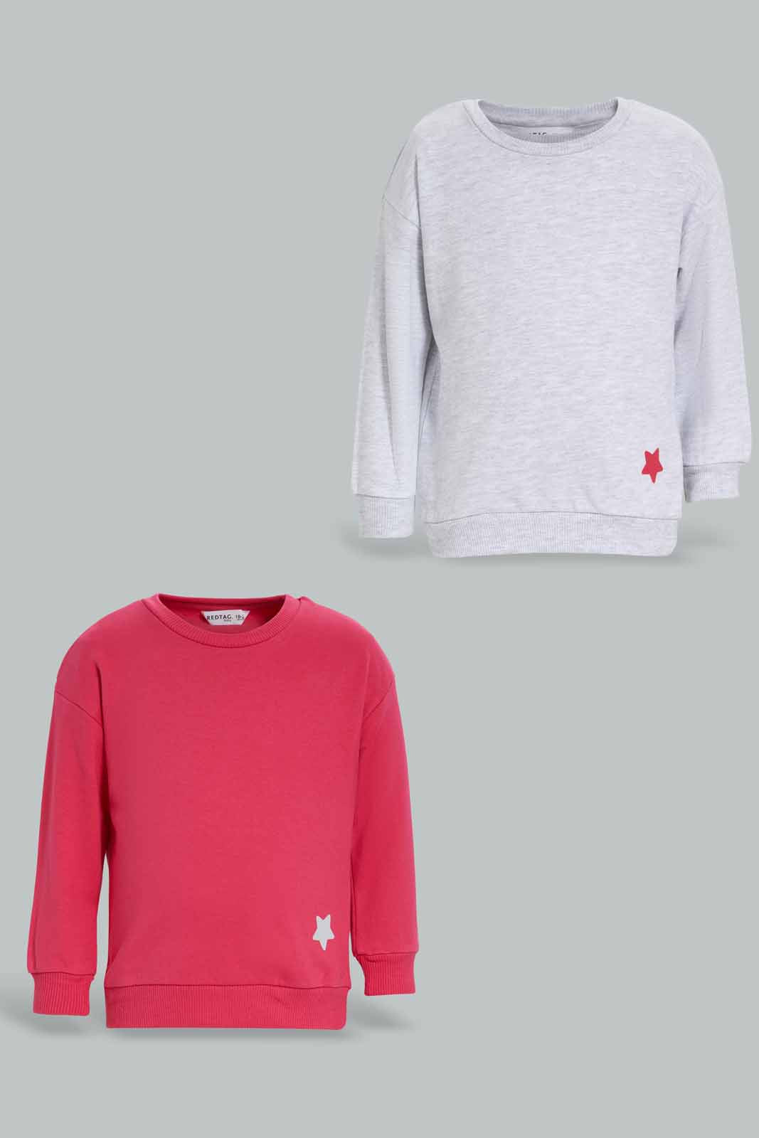 Redtag-Grey-Melange-+Dk-Pink-Solid-Sweat-Top-Category:Sweatshirts,-Colour:Assorted,-Deals:New-In,-Filter:Infant-Girls-(3-to-24-Mths),-ING-Sweatshirts,-New-In-ING-APL,-Non-Sale,-Section:Girls-(0-to-14Yrs),-W22B-Infant-Girls-3 to 24 Months
