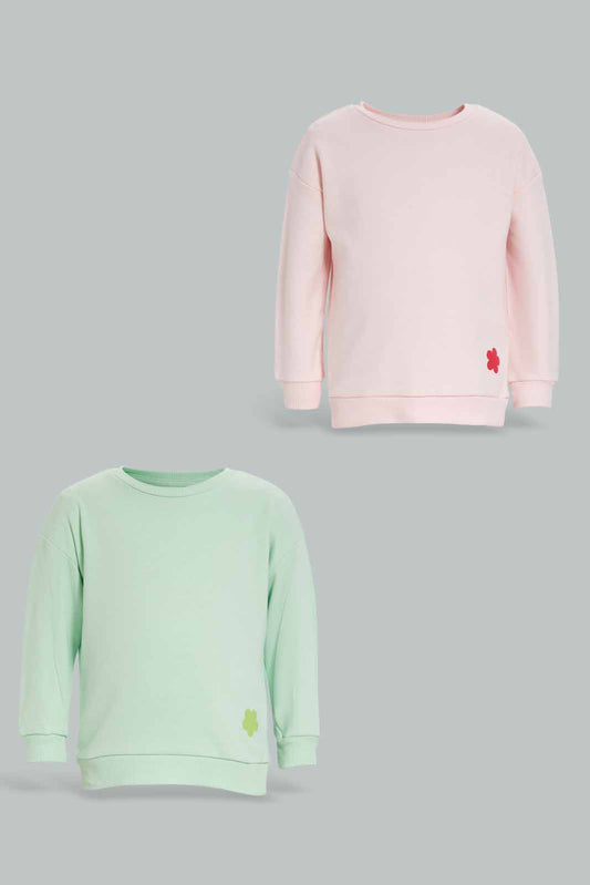 Baby Girls Pink And Mint Sweatshirt (Pack of 2)
