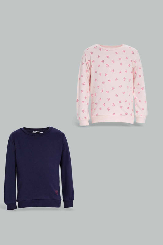 Baby Girls Navy And Pink Sweatshirt (Pack of 2)