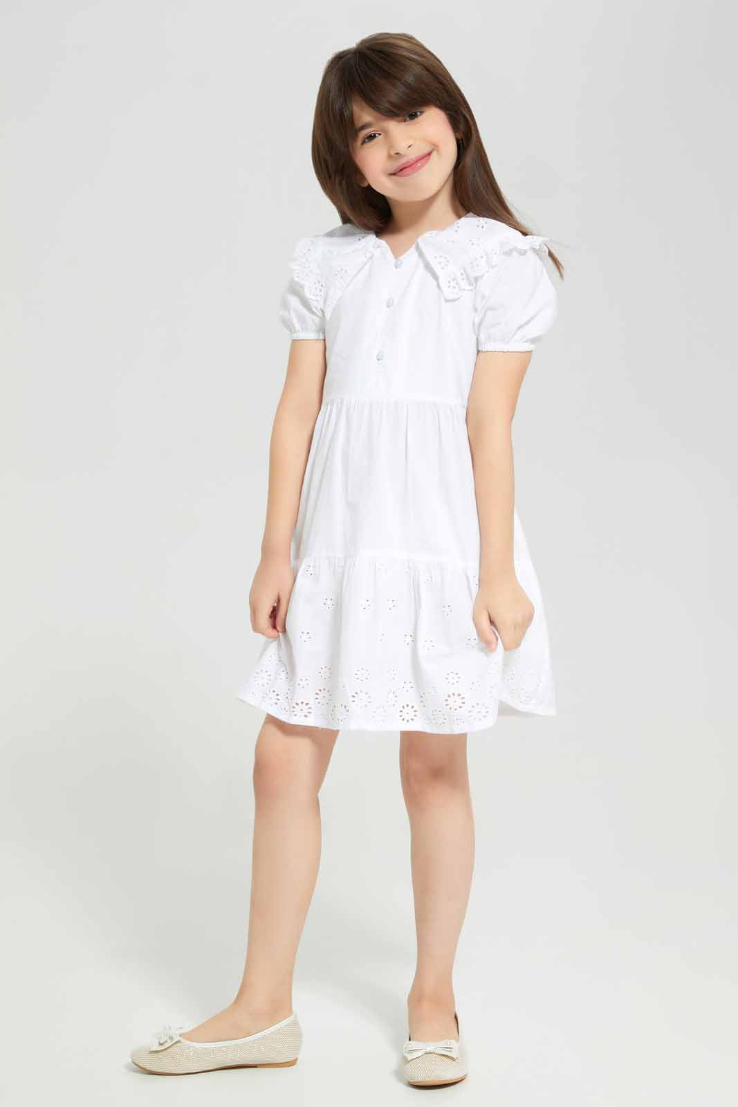 Redtag-White-Poplin-Dress-Category:Dresses,-Colour:White,-Deals:New-In,-Filter:Girls-(2-to-8-Yrs),-GIR-Dresses,-New-In-GIR-APL,-Non-Sale,-Section:Girls-(0-to-14Yrs),-W22A-Girls-2 to 8 Years