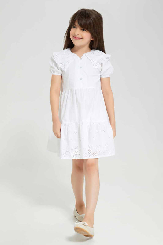 Redtag-White-Poplin-Dress-Category:Dresses,-Colour:White,-Deals:New-In,-Filter:Girls-(2-to-8-Yrs),-GIR-Dresses,-New-In-GIR-APL,-Non-Sale,-Section:Girls-(0-to-14Yrs),-W22A-Girls-2 to 8 Years