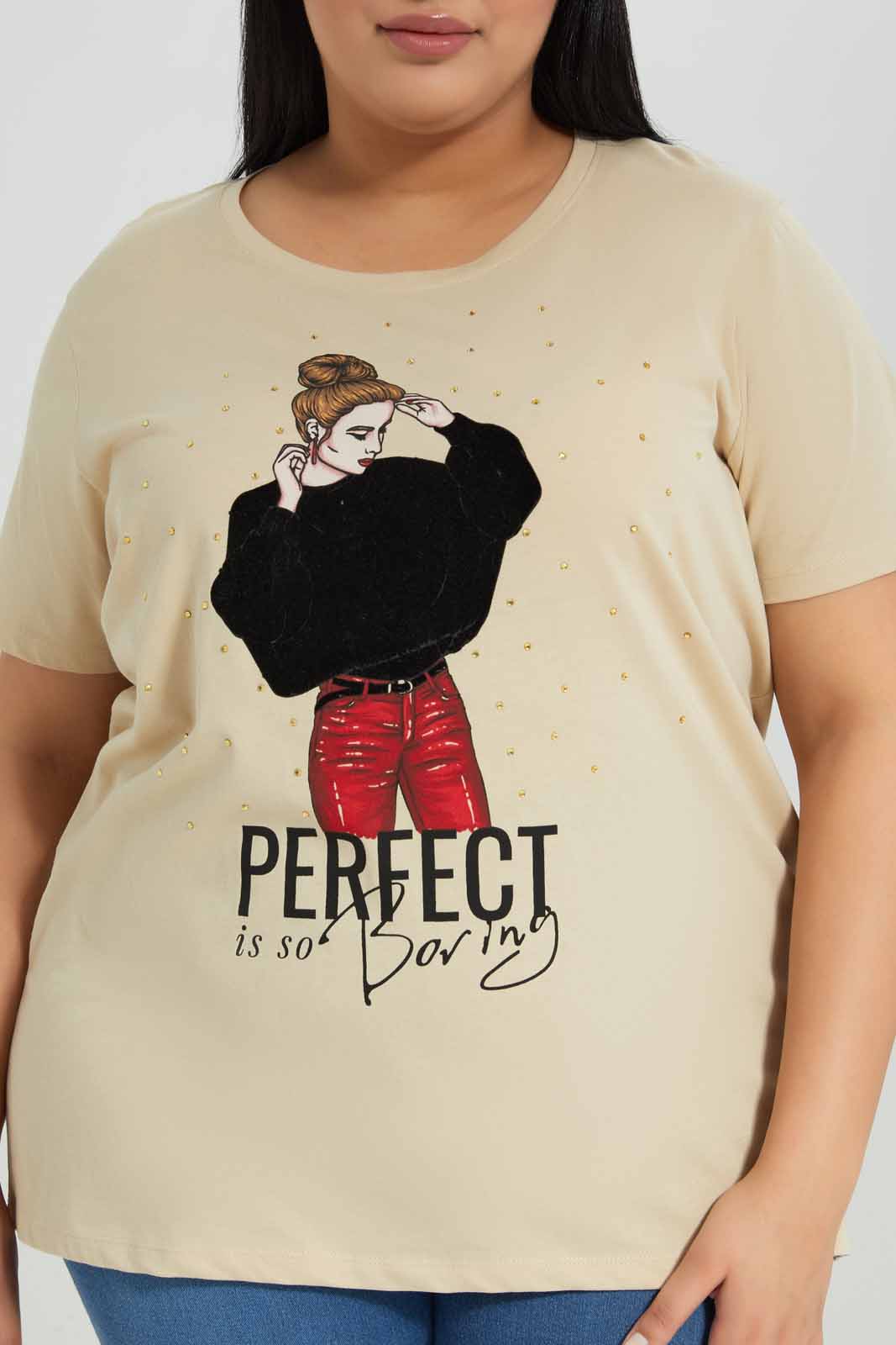 Redtag-Beige-Short-Sleeve-Placement-Print-With-Studs-Category:T-Shirts,-Colour:Beige,-Deals:New-In,-Filter:Plus-Size,-LDP-T-Shirts,-New-In-LDP-APL,-Non-Sale,-Section:Women,-TBL,-W22A-Women's-
