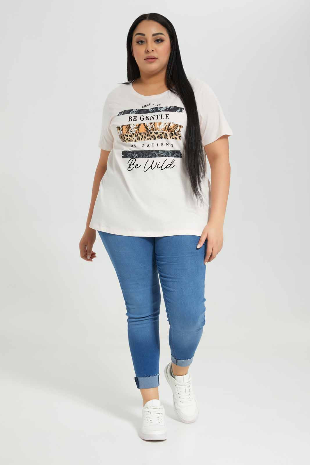 Redtag-Pink-Short-Sleeve-Placement-Folck-Print-Category:T-Shirts,-Colour:Apricot,-Deals:New-In,-Filter:Plus-Size,-LDP-T-Shirts,-New-In-LDP-APL,-Non-Sale,-Section:Women,-TBL,-W22A-Women's-