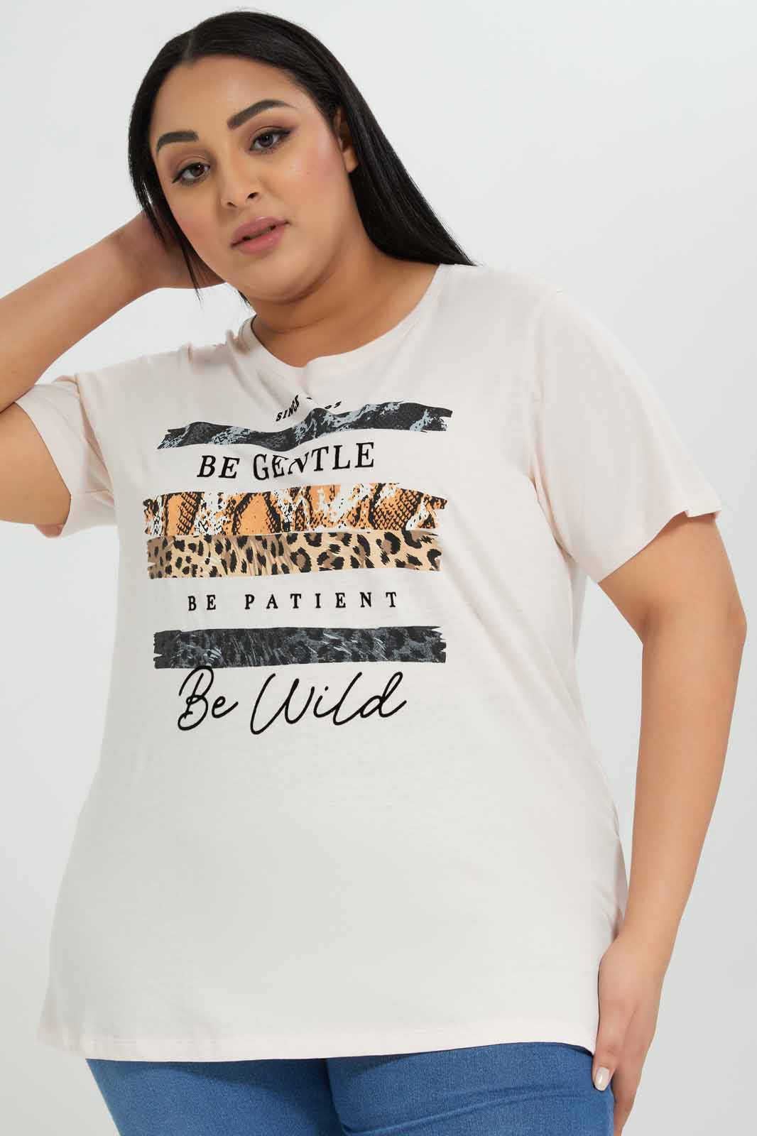 Redtag-Pink-Short-Sleeve-Placement-Folck-Print-Category:T-Shirts,-Colour:Apricot,-Deals:New-In,-Filter:Plus-Size,-LDP-T-Shirts,-New-In-LDP-APL,-Non-Sale,-Section:Women,-TBL,-W22A-Women's-