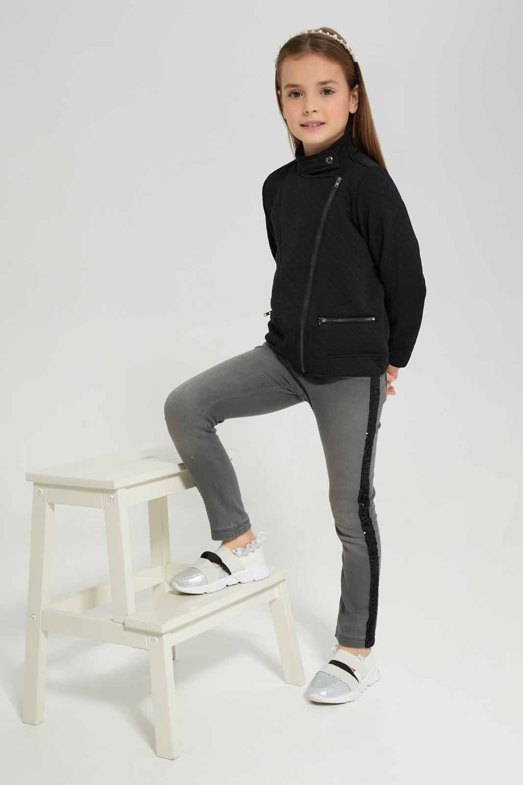 Redtag-Black-Jacquard-Biker-Jacket-Category:Jackets,-Colour:Black,-Deals:New-In,-Filter:Girls-(2-to-8-Yrs),-GIR-Jackets,-New-In-GIR-APL,-Non-Sale,-Section:Girls-(0-to-14Yrs),-W22B-Girls-2 to 8 Years