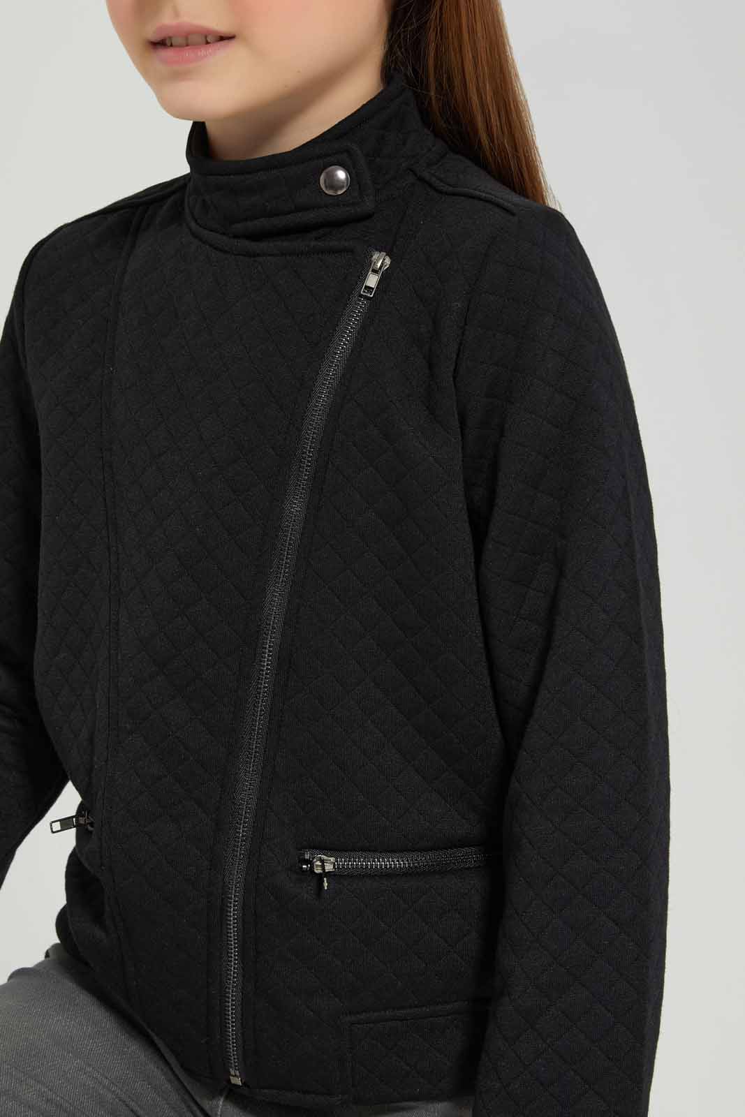 Redtag-Black-Jacquard-Biker-Jacket-Category:Jackets,-Colour:Black,-Deals:New-In,-Filter:Girls-(2-to-8-Yrs),-GIR-Jackets,-New-In-GIR-APL,-Non-Sale,-Section:Girls-(0-to-14Yrs),-W22B-Girls-2 to 8 Years