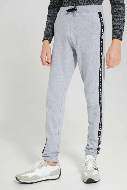 Redtag-Grey-Melange-Coordinated-Strength-And-Courage-Active-Pants-BSR-Joggers,-Category:Joggers,-Colour:Grey,-Deals:New-In,-Filter:Senior-Boys-(8-to-14-Yrs),-New-In-BSR-APL,-Non-Sale,-Section:Boys-(0-to-14Yrs),-TBL,-W22A-Senior-Boys-9 to 14 Years