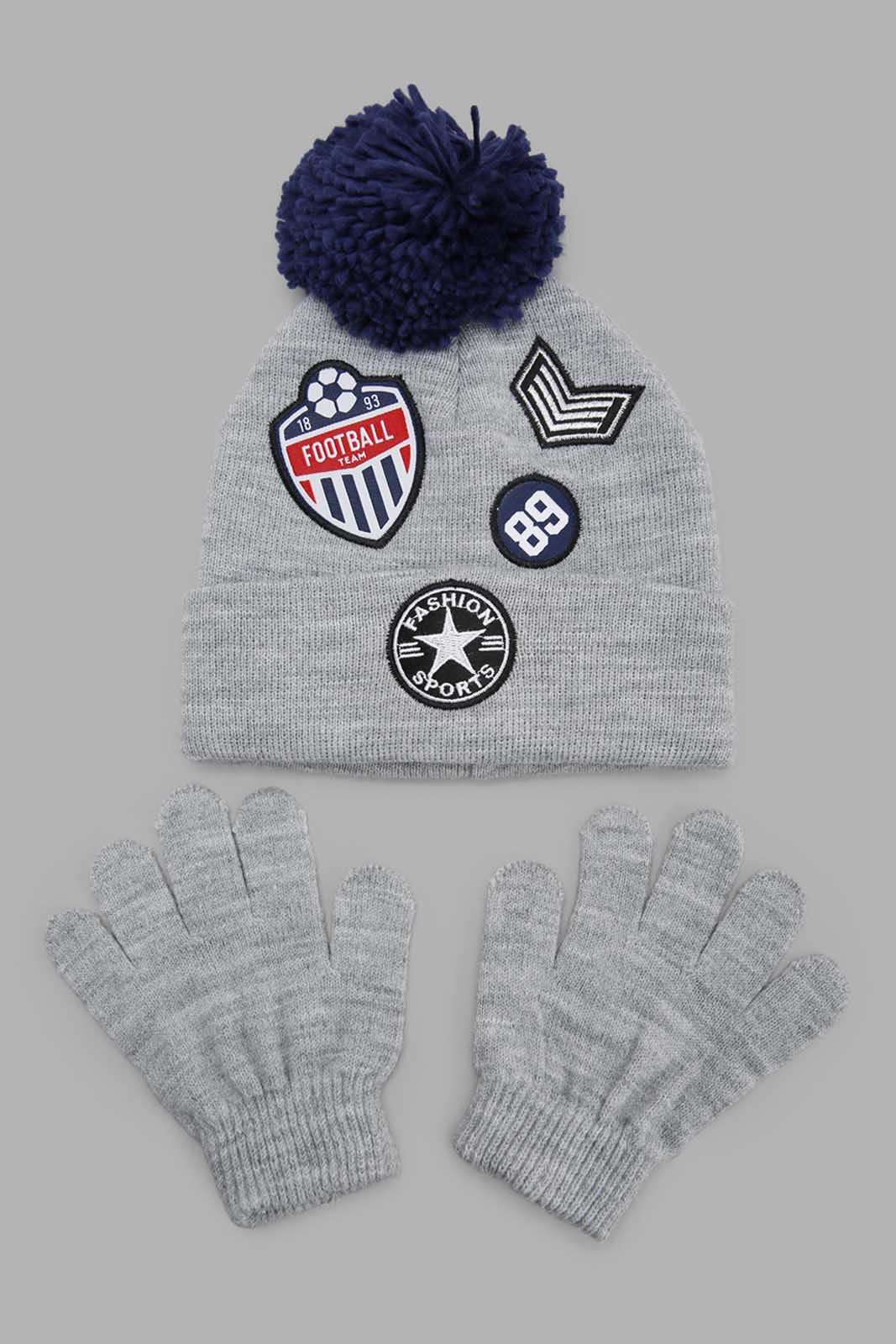 Redtag-Grey-Knitted-Cap-Set-Of-2-With-Gloves-BOY-Knitted-Accessories,-Category:Knitted-Accessories,-Colour:Grey,-Filter:Boys-Accessories,-New-In,-New-In-BOY-ACC,-Non-Sale,-Section:Boys-(0-to-14Yrs),-W22B-Boys-