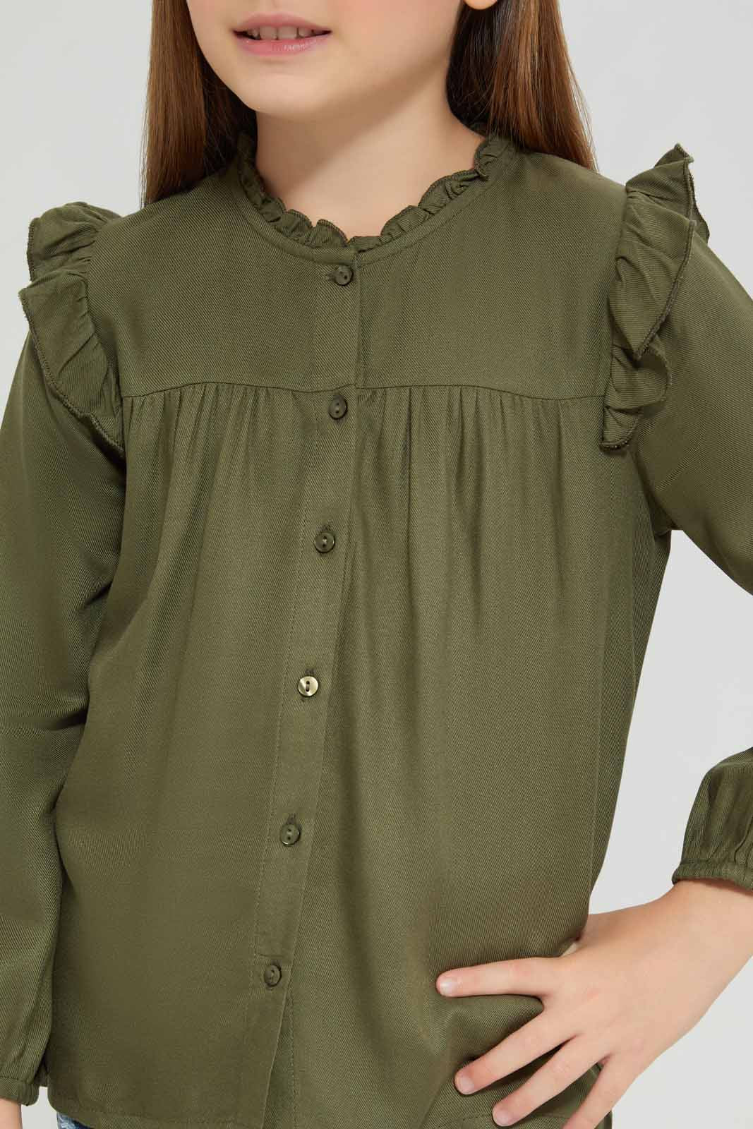 Redtag-Olive-Long-Sleeve-Blouse-Category:Blouses,-Colour:Olive,-Deals:New-In,-Filter:Girls-(2-to-8-Yrs),-GIR-Blouses,-New-In-GIR-APL,-Non-Sale,-Section:Girls-(0-to-14Yrs),-W22B-Girls-2 to 8 Years