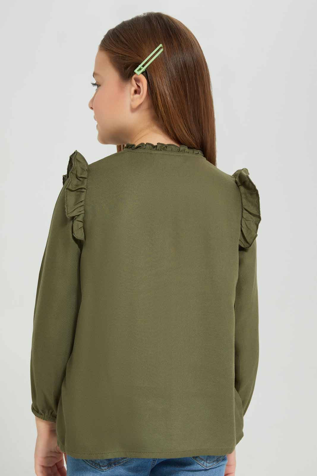 Redtag-Olive-Long-Sleeve-Blouse-Category:Blouses,-Colour:Olive,-Deals:New-In,-Filter:Girls-(2-to-8-Yrs),-GIR-Blouses,-New-In-GIR-APL,-Non-Sale,-Section:Girls-(0-to-14Yrs),-W22B-Girls-2 to 8 Years