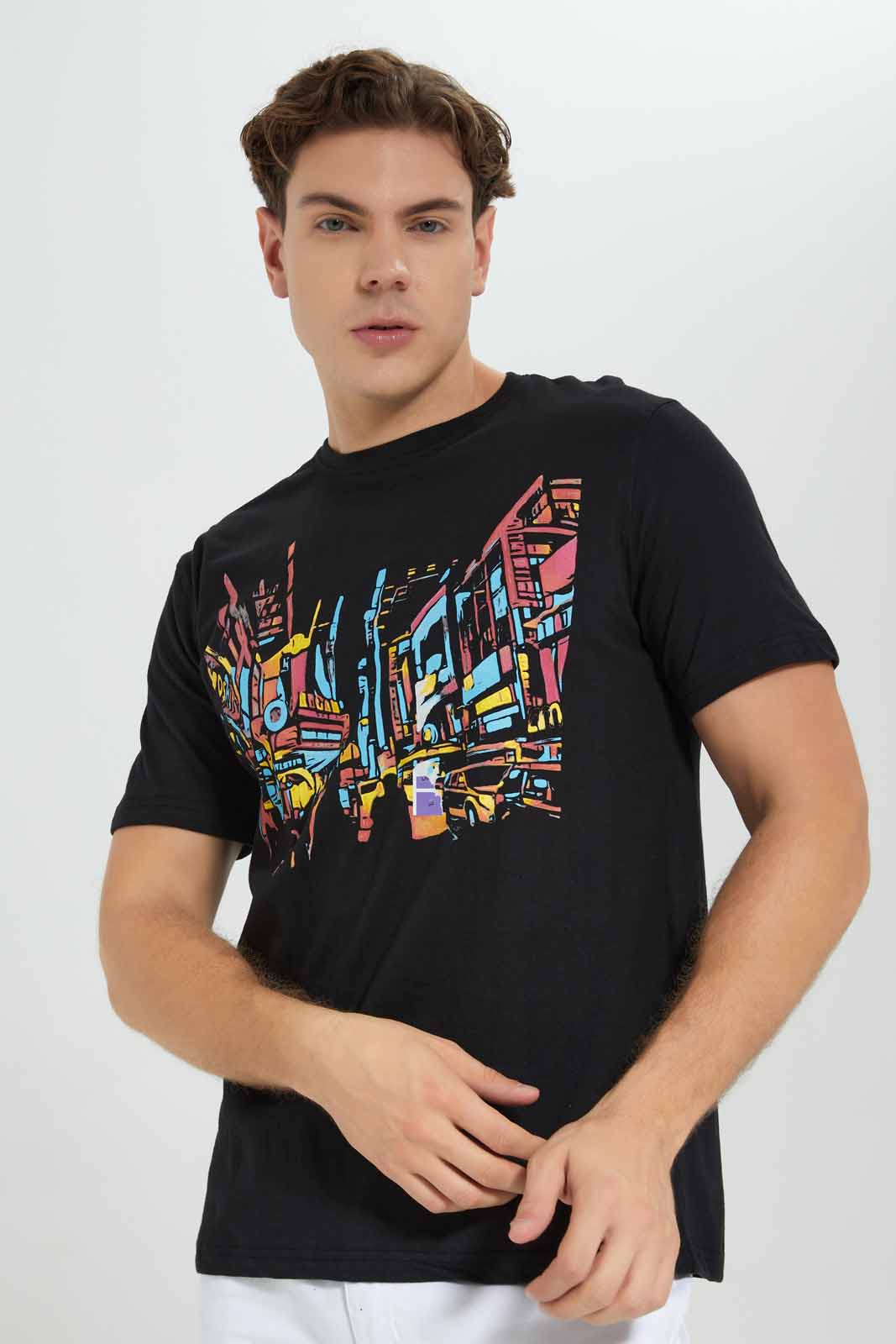 Redtag-BLACK-Graphic-T-Shirt-Category:T-Shirts,-Colour:Black,-Deals:New-In,-Filter:Men's-Clothing,-Men-T-Shirts,-New-In-Men-APL,-Non-Sale,-Section:Men,-TBL,-W22B-Men's-