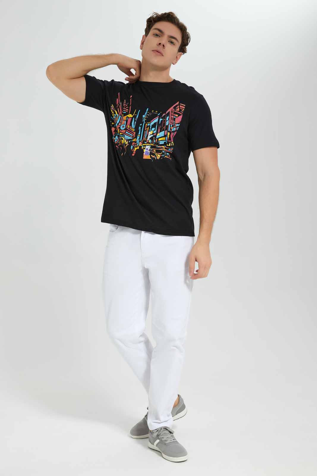 Redtag-BLACK-Graphic-T-Shirt-Category:T-Shirts,-Colour:Black,-Deals:New-In,-Filter:Men's-Clothing,-Men-T-Shirts,-New-In-Men-APL,-Non-Sale,-Section:Men,-TBL,-W22B-Men's-