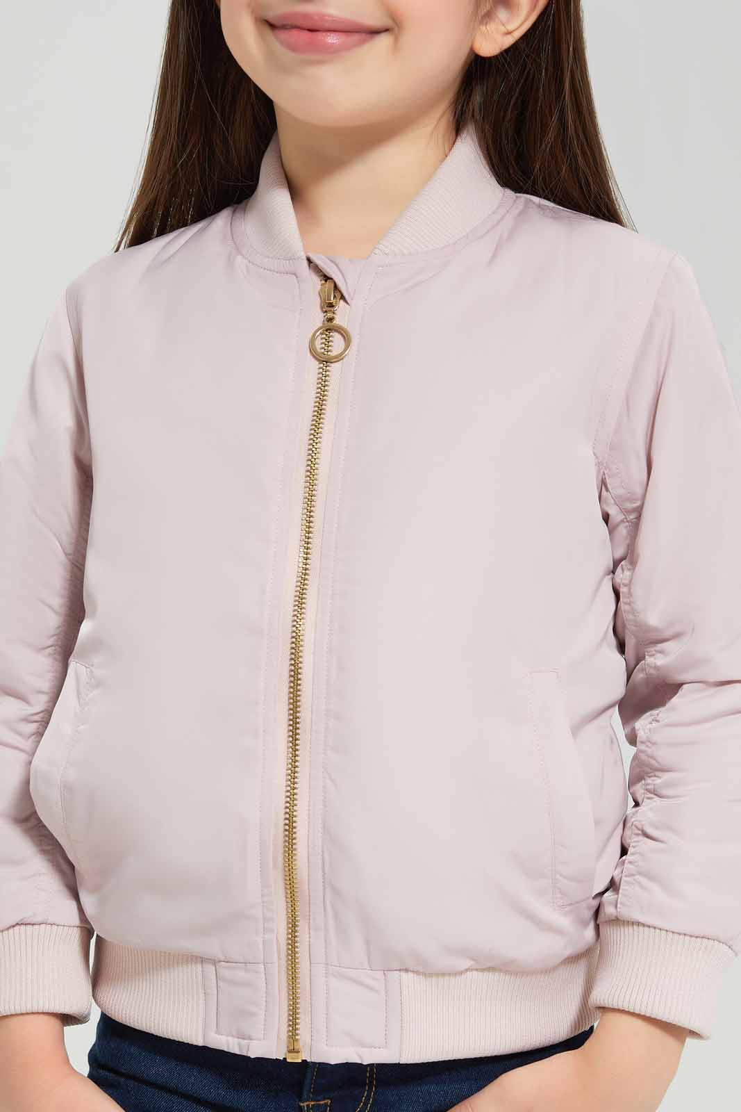 Redtag-Pink-Bombar-Jacket-Category:Jackets,-Colour:Apricot,-Deals:New-In,-Dept:Girls,-Filter:Girls-(2-to-8-Yrs),-GIR-Jackets,-New-In-GIR-APL,-Non-Sale,-Section:Girls-(0-to-14Yrs),-W22B-Girls-2 to 8 Years