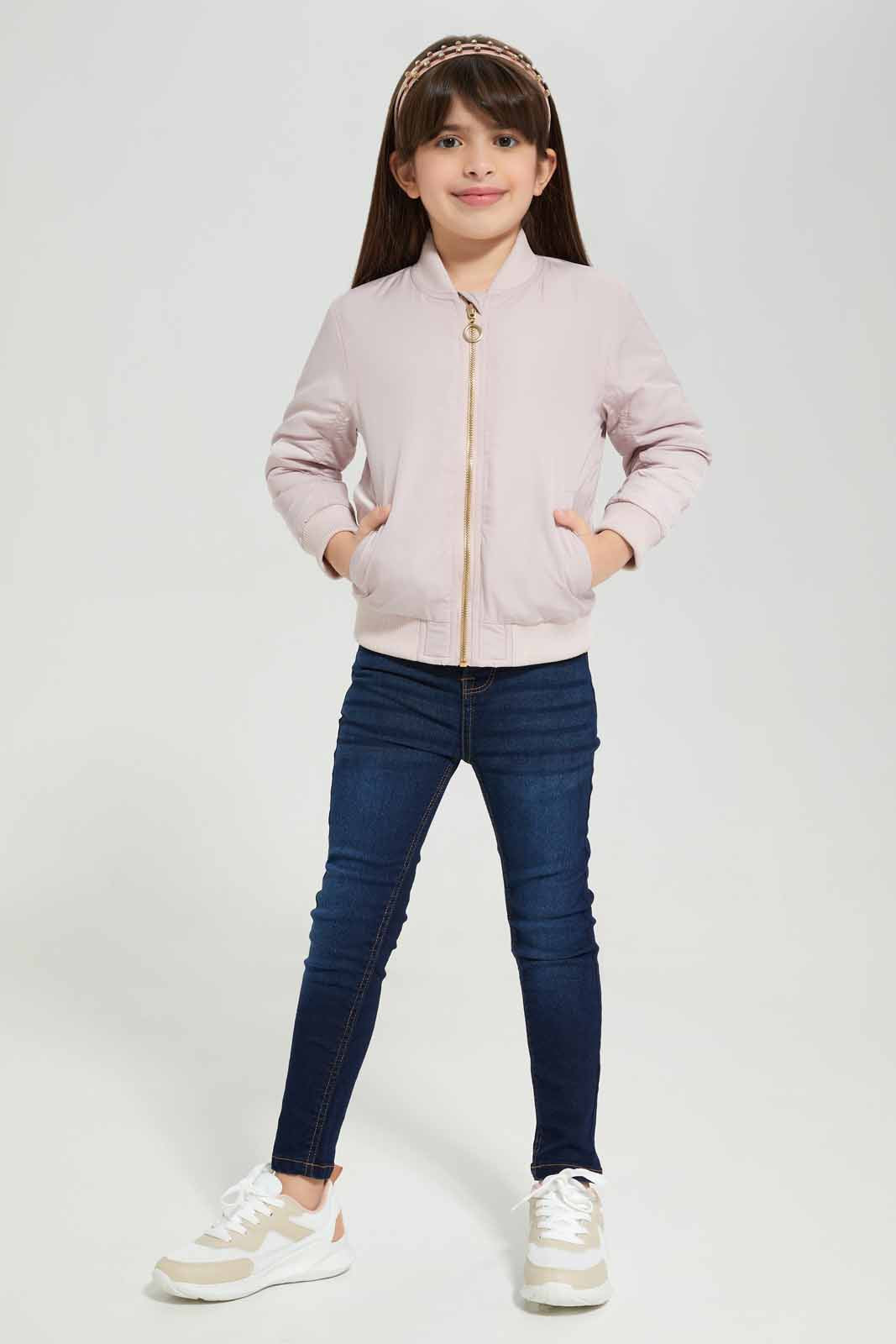 Redtag-Pink-Bombar-Jacket-Category:Jackets,-Colour:Apricot,-Deals:New-In,-Dept:Girls,-Filter:Girls-(2-to-8-Yrs),-GIR-Jackets,-New-In-GIR-APL,-Non-Sale,-Section:Girls-(0-to-14Yrs),-W22B-Girls-2 to 8 Years