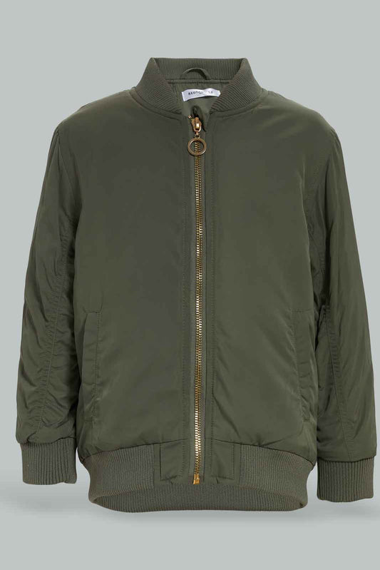 Redtag-Olive-Bombar-Jacket-Category:Jackets,-Colour:Green,-Deals:New-In,-Filter:Girls-(2-to-8-Yrs),-GIR-Jackets,-New-In-GIR-APL,-Non-Sale,-Section:Girls-(0-to-14Yrs),-W22B-Girls-