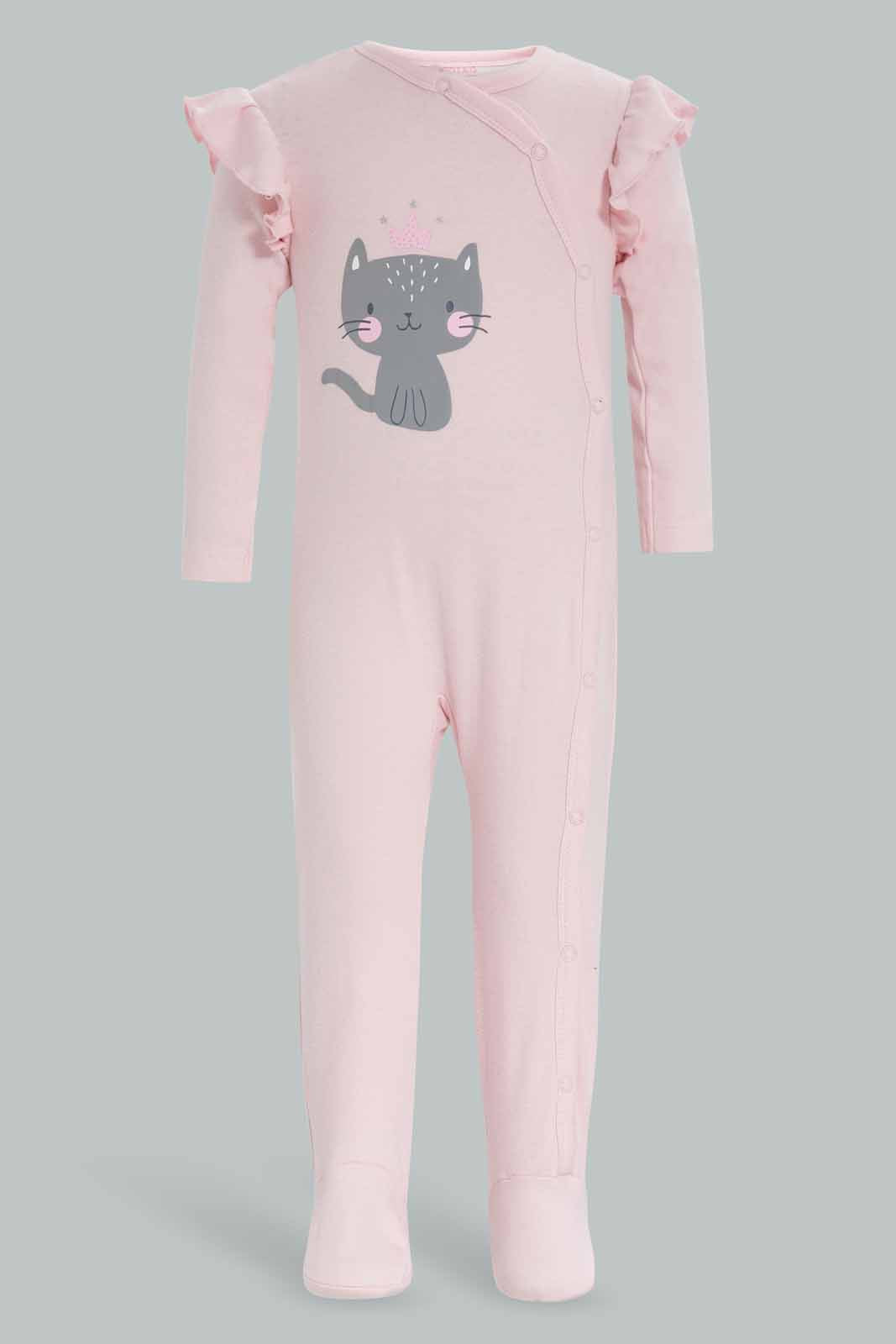 Redtag-Pink-And-White-Cat-2-Piece-Pack-Sleep-Suits-Category:Sleepsuits,-Colour:Apricot,-Deals:New-In,-Filter:Baby-(0-to-12-Mths),-NBG-Sleepsuits,-New-In-NBG-APL,-Non-Sale,-Section:Girls-(0-to-14Yrs),-W22A-Baby-0 to 12 Months