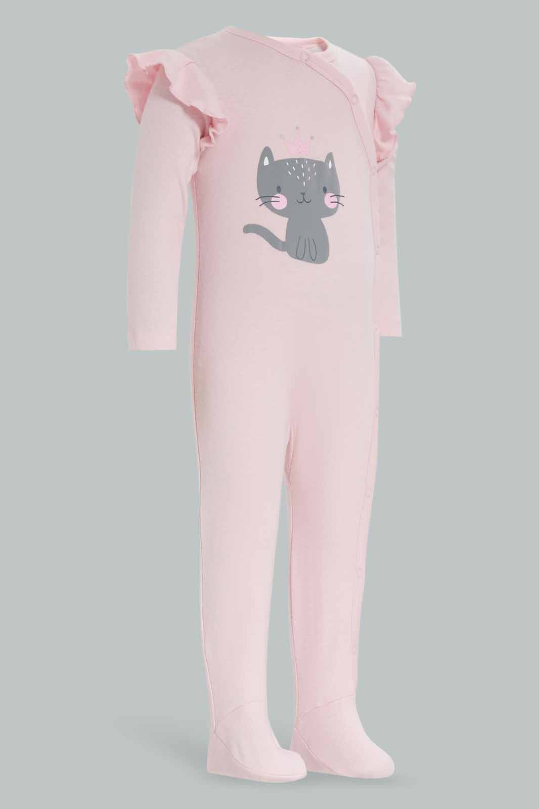 Redtag-Pink-And-White-Cat-2-Piece-Pack-Sleep-Suits-Category:Sleepsuits,-Colour:Apricot,-Deals:New-In,-Filter:Baby-(0-to-12-Mths),-NBG-Sleepsuits,-New-In-NBG-APL,-Non-Sale,-Section:Girls-(0-to-14Yrs),-W22A-Baby-0 to 12 Months
