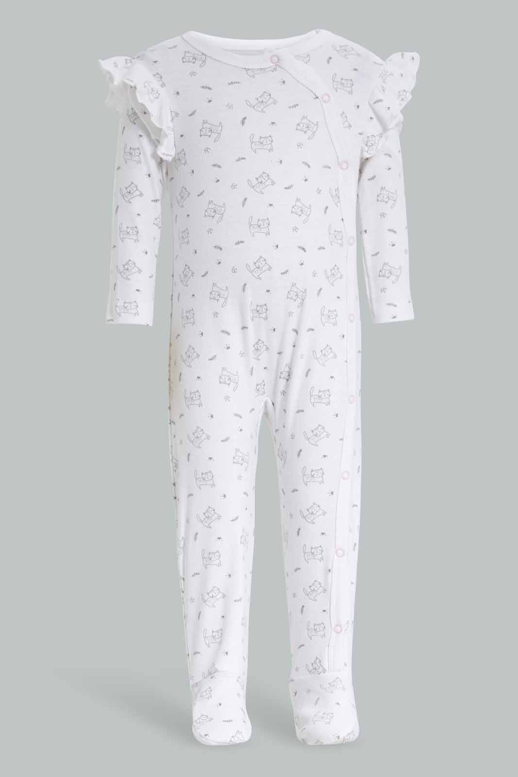 Redtag-Pink-And-White-Cat-2-Piece-Pack-Sleep-Suits-Category:Sleepsuits,-Colour:Apricot,-Deals:New-In,-Filter:Baby-(0-to-12-Mths),-NBG-Sleepsuits,-New-In-NBG-APL,-Non-Sale,-Section:Girls-(0-to-14Yrs),-W22A-Baby-0 to 12 Months
