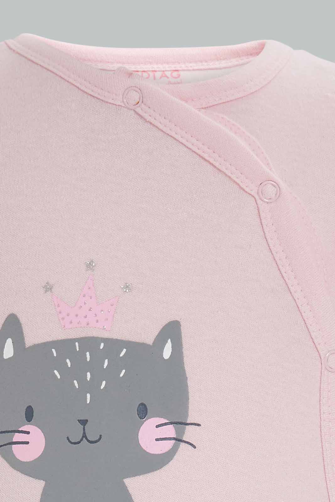 Redtag-Pink-And-White-Cat-2-Piece-Pack-Sleep-Suits-Category:Sleepsuits,-Colour:Apricot,-Deals:New-In,-Filter:Baby-(0-to-12-Mths),-NBG-Sleepsuits,-New-In-NBG-APL,-Non-Sale,-Section:Girls-(0-to-14Yrs),-W22A-Baby-0 to 12 Months