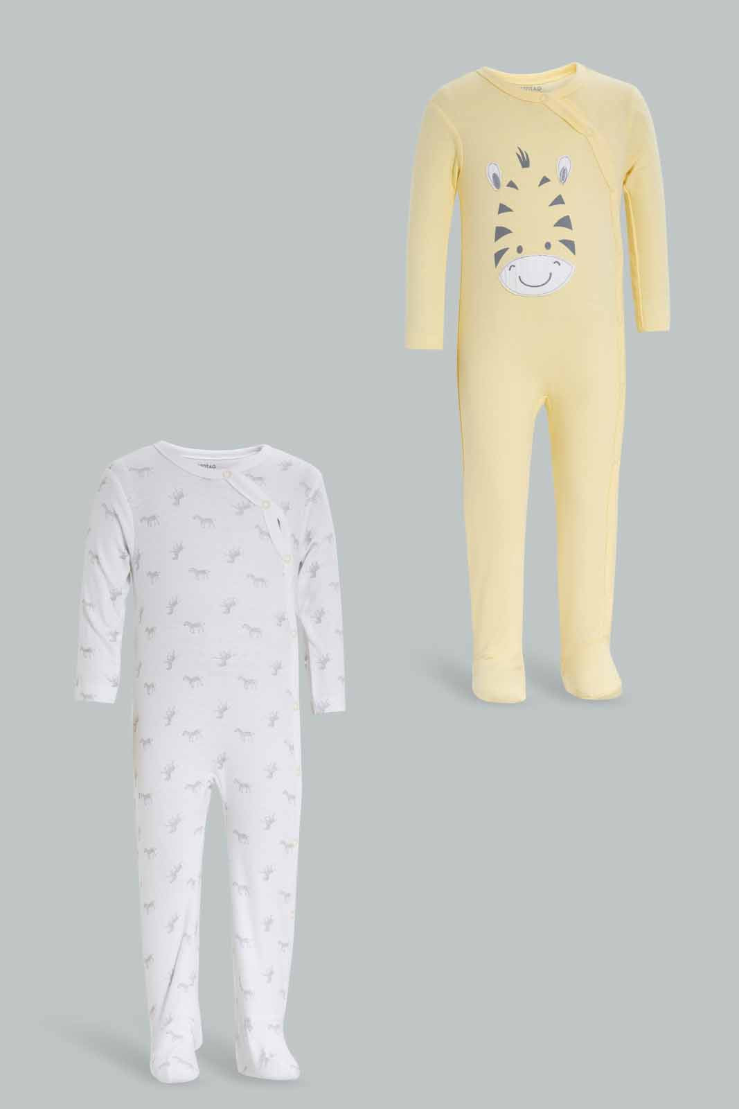 Redtag-Yellow-Zebra-2-Piece-Pack-Sleep-Suits-Category:Sleepsuits,-Colour:Yellow,-Deals:New-In,-Filter:Baby-(0-to-12-Mths),-NBB-Sleepsuits,-New-In-NBB-APL,-Non-Sale,-Section:Boys-(0-to-14Yrs),-W22A-Baby-0 to 12 Months