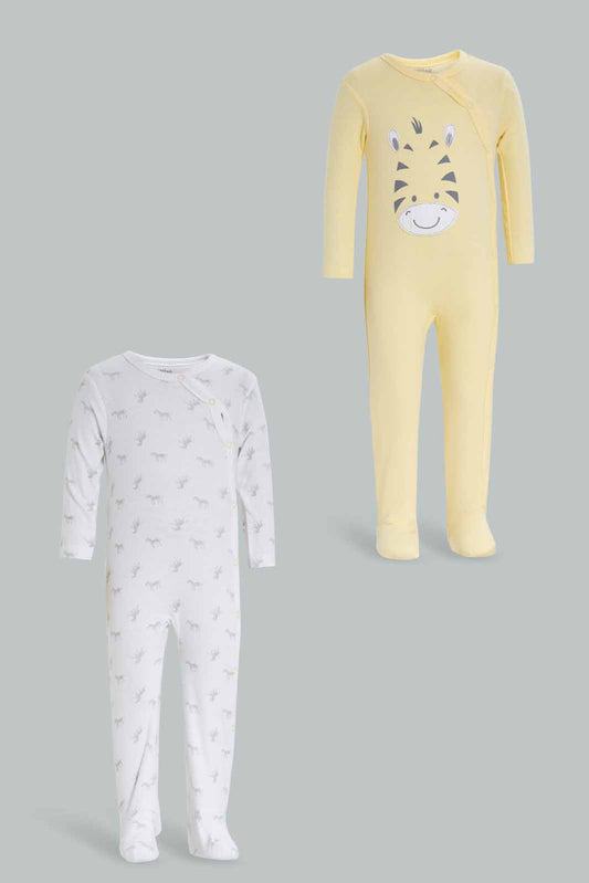 Redtag-Yellow-Zebra-2-Piece-Pack-Sleep-Suits-Category:Sleepsuits,-Colour:Yellow,-Deals:New-In,-Filter:Baby-(0-to-12-Mths),-NBB-Sleepsuits,-New-In-NBB-APL,-Non-Sale,-Section:Boys-(0-to-14Yrs),-W22A-Baby-0 to 12 Months