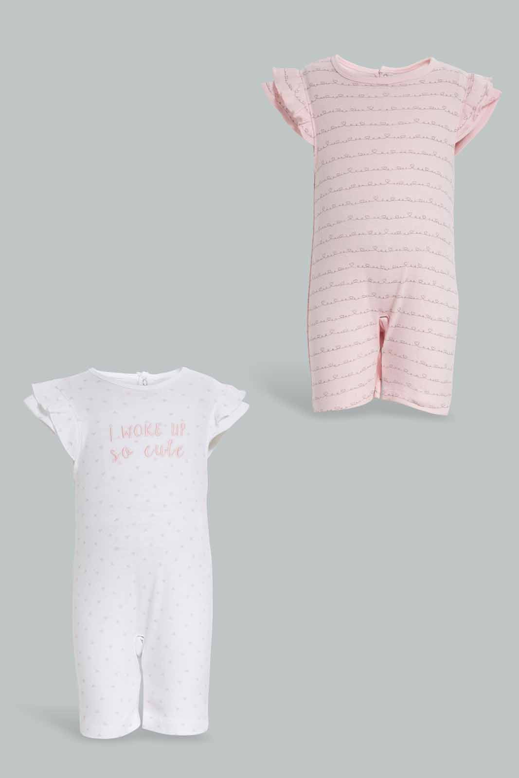 Redtag-Pink-Roarsome-2-Piece-Pack-Romper-Category:Sleepsuits,-Colour:Apricot,-Deals:New-In,-Filter:Baby-(0-to-12-Mths),-NBG-Sleepsuits,-New-In-NBG-APL,-Non-Sale,-Section:Girls-(0-to-14Yrs),-W22A-Baby-0 to 12 Months