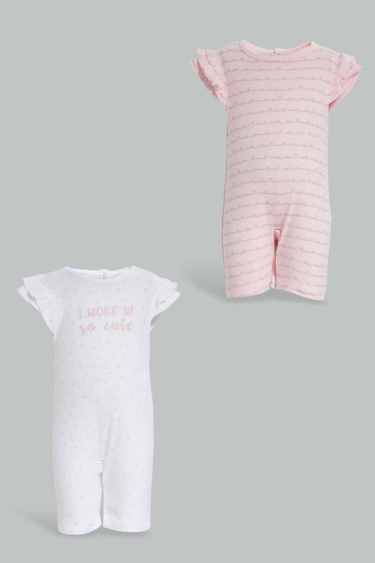 Redtag-Pink-Roarsome-2-Piece-Pack-Romper-Category:Sleepsuits,-Colour:Apricot,-Deals:New-In,-Filter:Baby-(0-to-12-Mths),-NBG-Sleepsuits,-New-In-NBG-APL,-Non-Sale,-Section:Girls-(0-to-14Yrs),-W22A-Baby-0 to 12 Months
