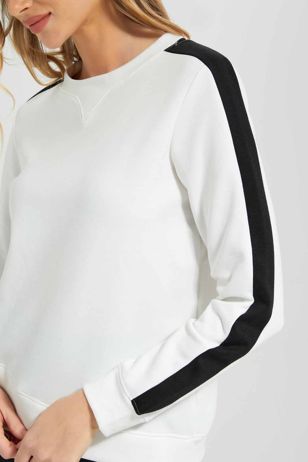 Redtag-White-Sweatshirt-with-side-tape-Category:Sweatshirts,-Colour:White,-Deals:New-In,-Filter:Women's-Clothing,-New-In-Women-APL,-Non-Sale,-Section:Women,-W22A,-Women-Sweatshirts-Women's-