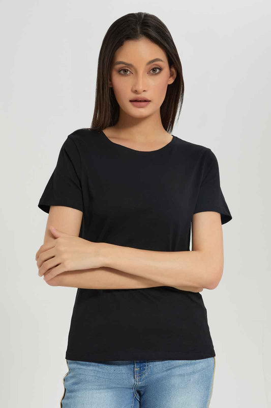 Redtag-Black-Short-Sleeve-Crew-Neck-T-SHIRT-Category:T-Shirts,-Colour:Black,-Deals:New-In,-Dept:Ladieswear,-Filter:Women's-Clothing,-New-In-Women-APL,-Non-Sale,-Section:Women,-TBL,-W22A,-Women-T-Shirts-Women's-