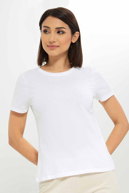 Redtag-White-Short-Sleeve-Crew-Neck-T-SHIRT-Category:T-Shirts,-Colour:White,-Deals:New-In,-Dept:Ladieswear,-Filter:Women's-Clothing,-New-In-Women-APL,-Non-Sale,-Section:Women,-TBL,-W22A,-Women-T-Shirts-Women's-