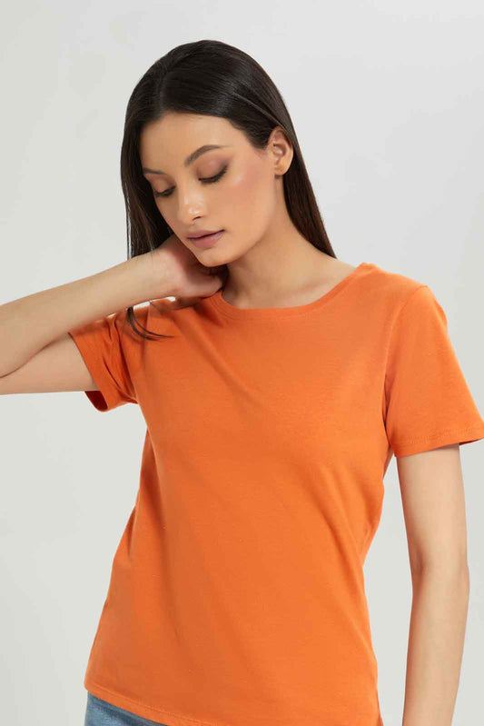Redtag-Orange-Short-Sleeve-Crew-Neck-T-SHIRT-Category:T-Shirts,-Colour:Orange,-Deals:New-In,-Dept:Ladieswear,-Filter:Women's-Clothing,-New-In-Women-APL,-Non-Sale,-Section:Women,-TBL,-W22A,-Women-T-Shirts-Women's-