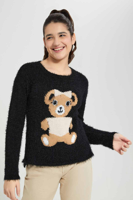 Redtag-Black-Teddy-Feather-Yarn-Category:Pullovers,-Colour:Black,-Deals:New-In,-EHW,-Filter:Senior-Girls-(8-to-14-Yrs),-GSR-Pullovers,-New-In-GSR-APL,-Non-Sale,-Section:Girls-(0-to-14Yrs),-W22B-Senior-Girls-9 to 14 Years