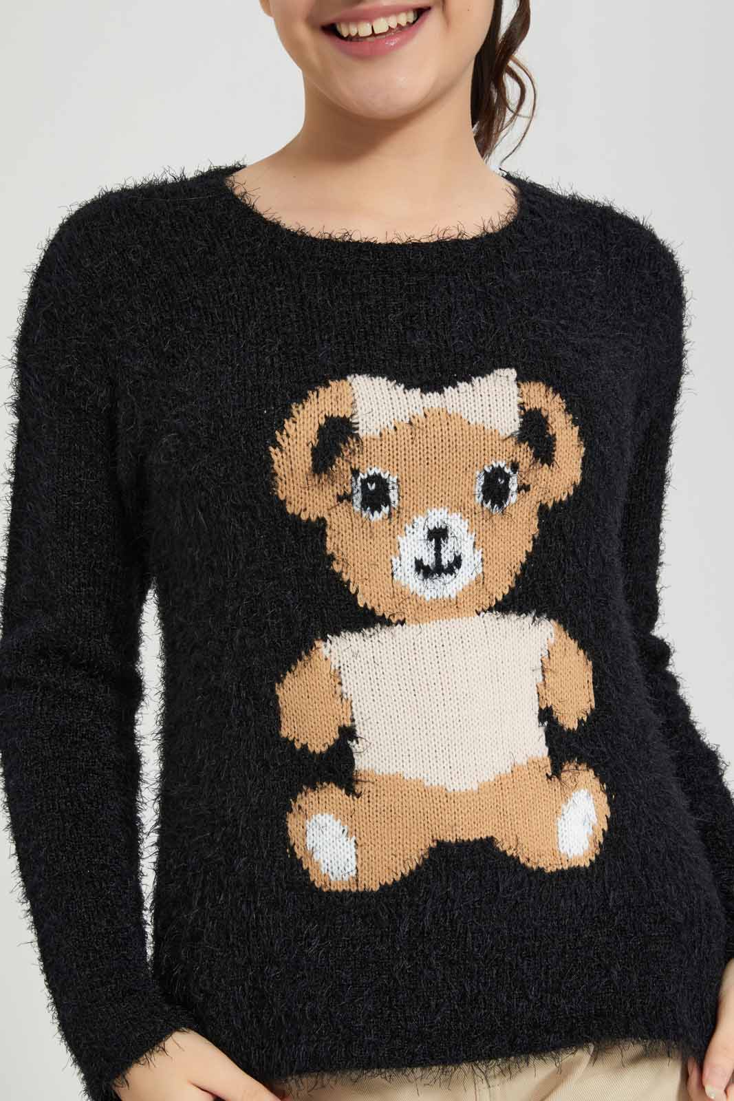 Redtag-Black-Teddy-Feather-Yarn-Category:Pullovers,-Colour:Black,-Deals:New-In,-EHW,-Filter:Senior-Girls-(8-to-14-Yrs),-GSR-Pullovers,-New-In-GSR-APL,-Non-Sale,-Section:Girls-(0-to-14Yrs),-W22B-Senior-Girls-9 to 14 Years