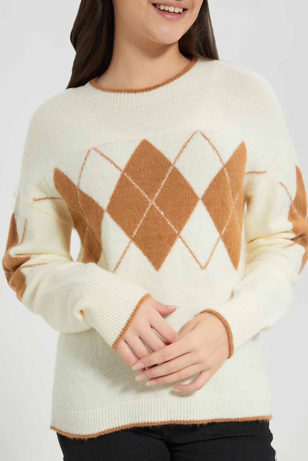 Redtag-Beige-Crop-Pullover-Category:Pullovers,-Colour:Assorted,-Deals:New-In,-EHW,-Filter:Senior-Girls-(8-to-14-Yrs),-GSR-Pullovers,-New-In-GSR-APL,-Non-Sale,-Section:Girls-(0-to-14Yrs),-W22B-Senior-Girls-9 to 14 Years