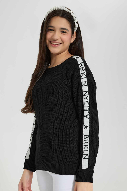 Redtag-Black-Pullover-With-Tape-Category:Pullovers,-Colour:Black,-Deals:New-In,-EHW,-Filter:Senior-Girls-(8-to-14-Yrs),-GSR-Pullovers,-New-In-GSR-APL,-Non-Sale,-Section:Girls-(0-to-14Yrs),-W22B-Senior-Girls-9 to 14 Years